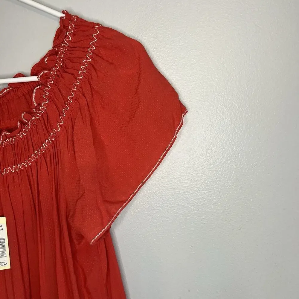 NWT Max Studio Red Mini Dress Sz L College Sundress Vacation Embroidered Ruffle - Picture 9 of 14